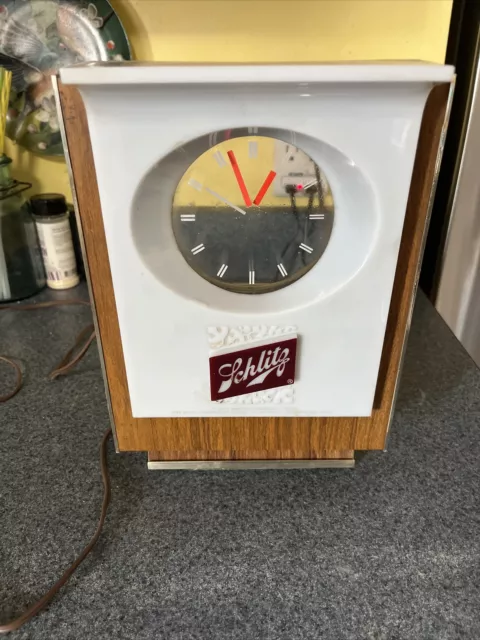 Vintage Schlitz Brewing Company Electric Lighted Clock 50's-60's Working
