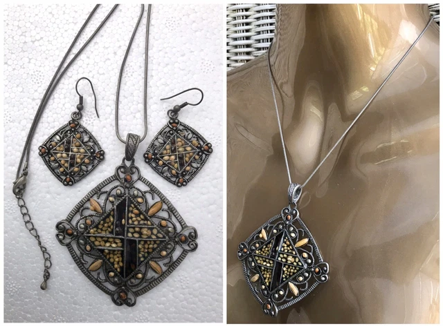 Necklace Earrings Set Tribal Aztec Bohemian Egyptian Hippie Boho Surf Beach