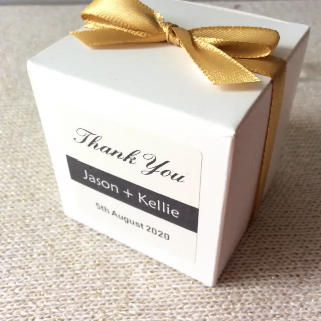 Personalized white Wedding Party Favor Boxes With Thank You Gift Stickers Labels