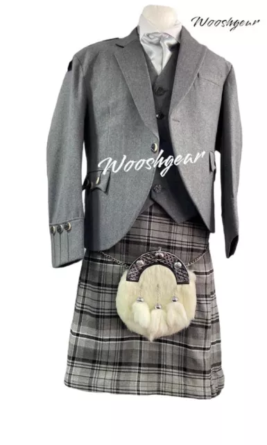 Hamilton Grey Acrylic Uk 32 Tartan Kilt  8 Yard 16oz  With 3 Leather Straps.