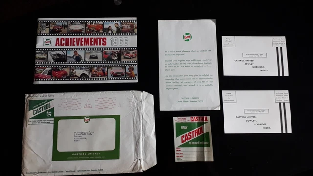 Vintage Castrol Advertising Castrol Achievements 1966 Booklet Sticker Postcards Vintage Castrol Advertising Castrol Achievements 1966 Booklet Sticker Postcards