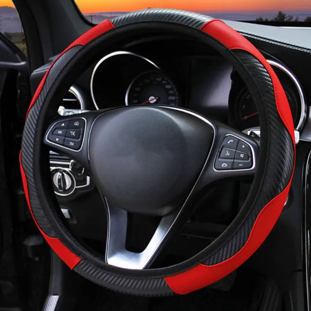 Universal 15" Leather Car Steering Wheel Cover Anti-slip Auto Black Accessories