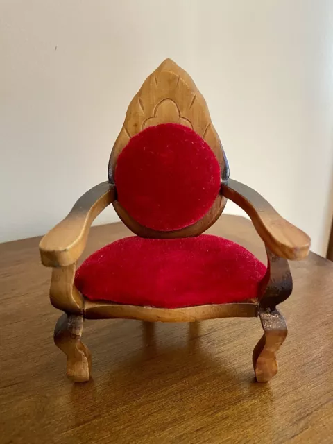 Red Velvet Wooden Furniture Doll Chair -6”h.