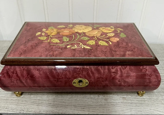 Vintage Reuge Romance Music Box , Swiss Movement, Inlaid Wood Jewelry Box Italy Vintage Reuge Romance Music Box , Swiss Movement, Inlaid Wood Jewelry Box Italy
