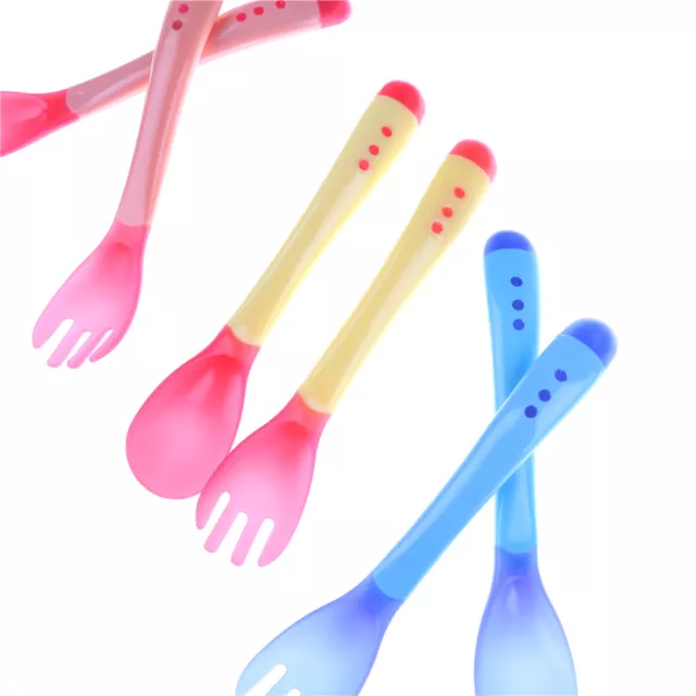 Baby Safety Silicone Temperature Sensing Spoon and Fork Feeding Flatware.AU 3