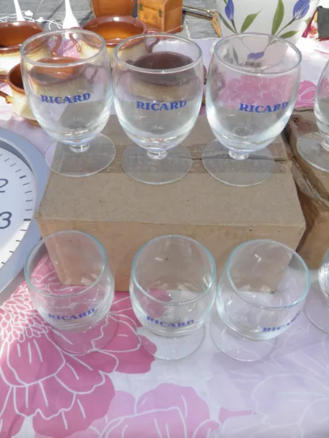 Rare 6 Verres Ballon Ricard Anciens Avec Boite Carton Bar Années 60