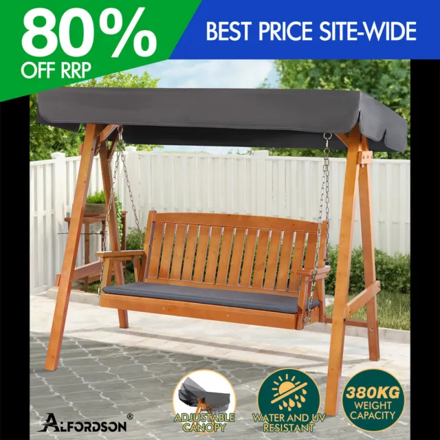 ALFORDSON Swing Chair Outdoor Furniture Wooden Garden Patio Bench Canopy Teak XL