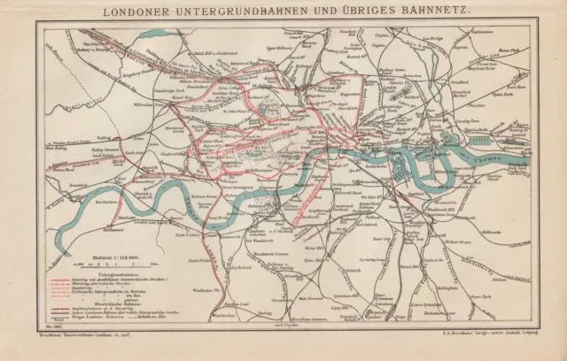 LONDON U-Bahnnetz TUBE Underground ORIGINAL Karte von 1902 MAP