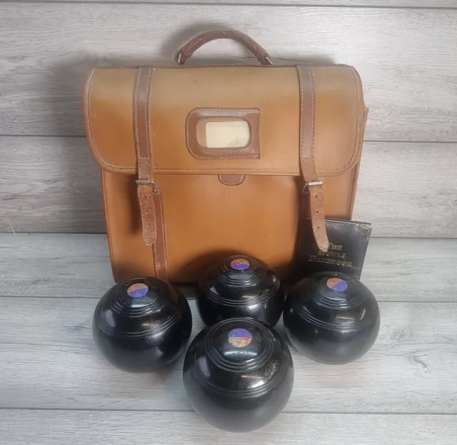 Vitalite Lawn Bowls Size 3 Black 4 7/8" Leather Carry Case Vintage