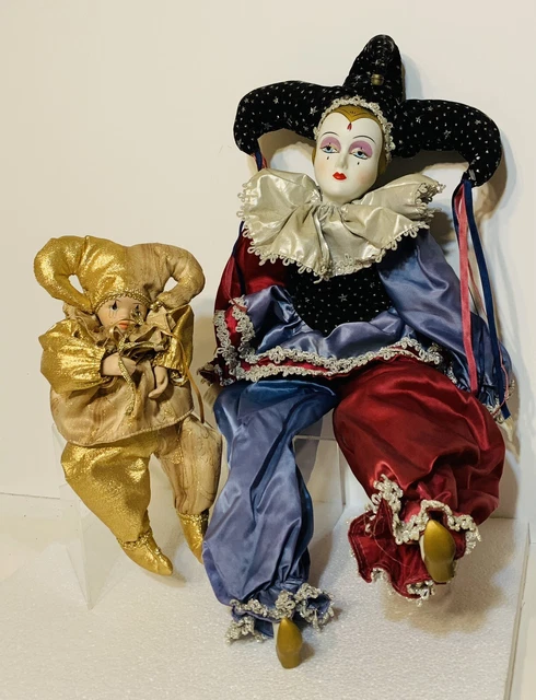 Set of 2 : Dynasty Porcelain Doll Collection Maurice Jester 24”& Sitting Musical