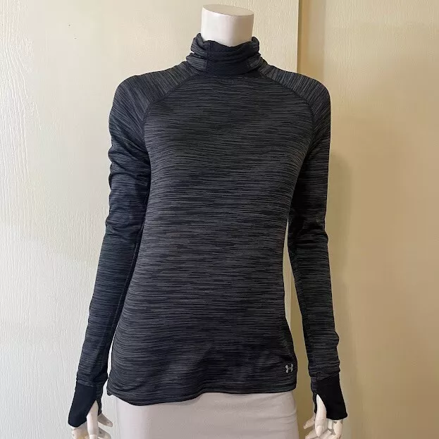 Under Armour Fly By Turtleneck Long Sleeve Shirt Womens Large Fitted Grey Black