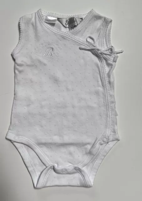 Bebe by Minihaha baby girl size 6-9 month white sleeveless spotted bodysuit VGUC