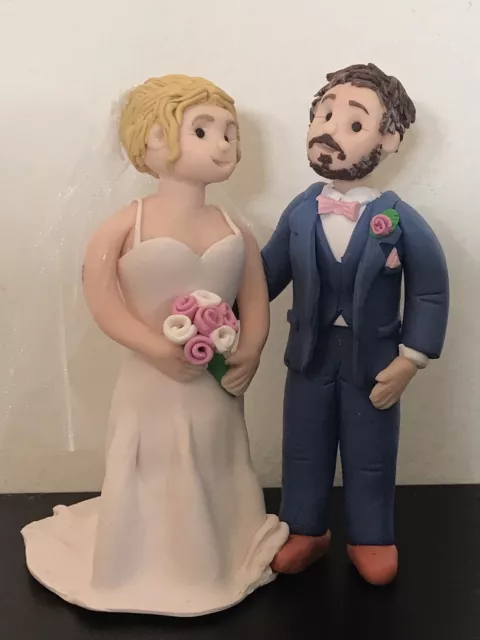 Clay Personalised Wedding Cake Topper Bride & Groom, Unique handmade 5”-6” Tall