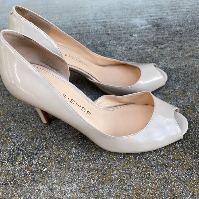 Marc Fisher Stiletto Heels Peep Toe Sz 7 M Cut out Leather Beige platform Shoes