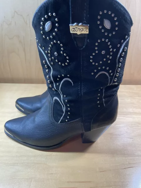 Dingo Ava Cowgirls Boots Size 8M Black Leather & Suede Studs Embroidered