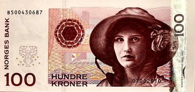 NORWAY 100 Kroner Banknote UNC 2006 P-49c Portrait Poet Kirsten Flagstad PP12012