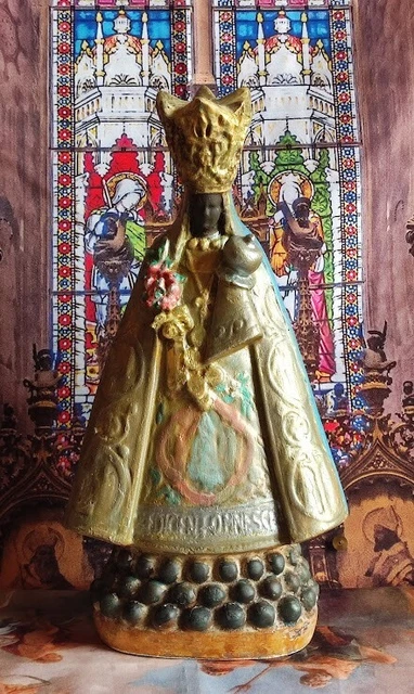ANTIQUE STATUE VIERGE Noire Notre Dame De Halle Black Madona En Platre ...