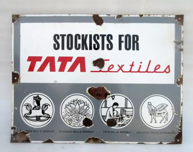 Vintage Ancien Rare Tata Textiles Stockists Annonce Porcelaine Émail Signe Board