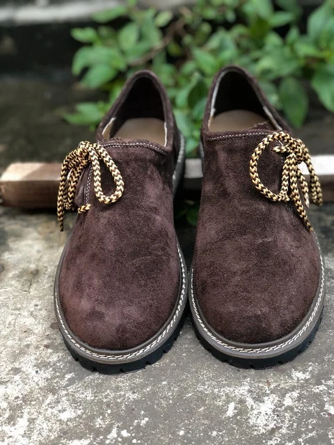 Oktoberfest Lederhosen German Bavarian Trachten Black  Brown Suede Leather Shoes