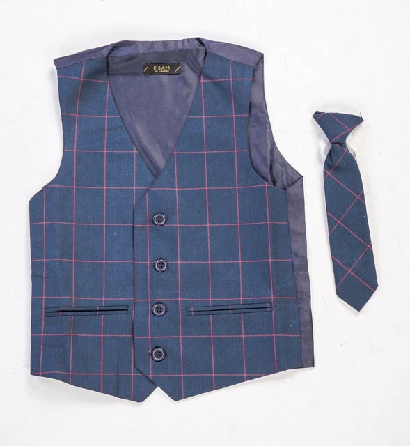 Boys 2 Piece Waistcoat Set Blue Pink Check Wedding Page Boy Party Prom Formal