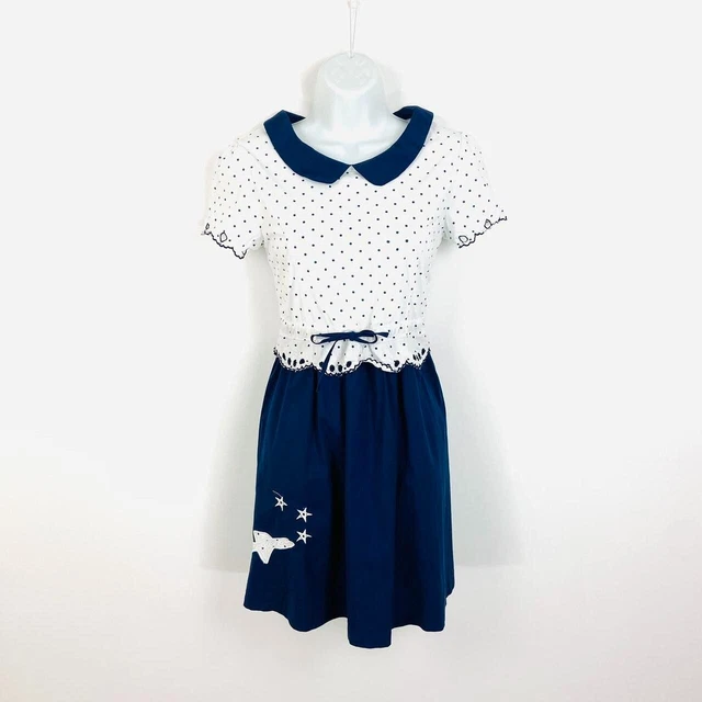 Vintage style preppy Peter Pan collar cotton dress size 10