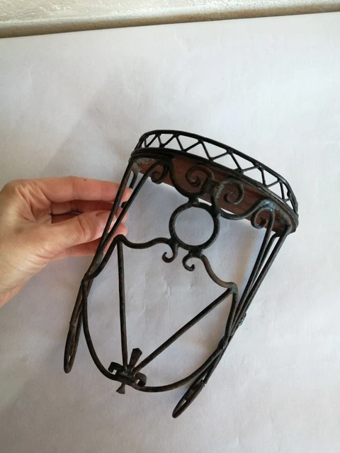 Antique primitive small iron rustic flower shelf country village flower stand