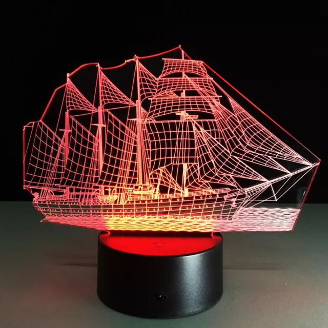 Lampada 3D Effetto Luce Visiva Touch Colori Cambia Luce Notturna (Barca a Vela)
