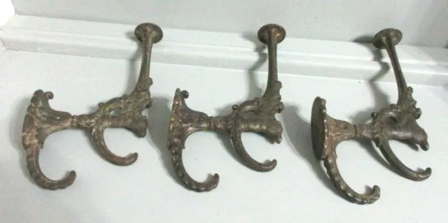 Vintage Lion Head Hat & Coat Hooks Set Of 3 Vintage Hangers Victorian Original