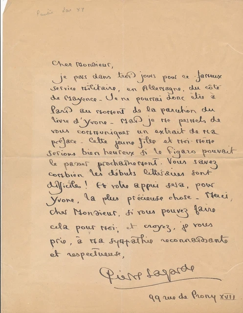 Lettre Autographe Signée Pierre Brossolette - Document Historique - Bon État