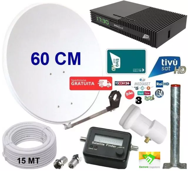 Kit Parabola Satellitare 60 Cm Con Decoder Tivusat HD Con Scheda Tessera Tv Sat