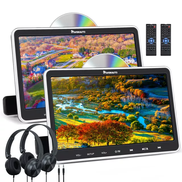 2x10.1" Two Screen Car Headrest DVD Player Rear-Seat TV Monitor HDMI USB Headset