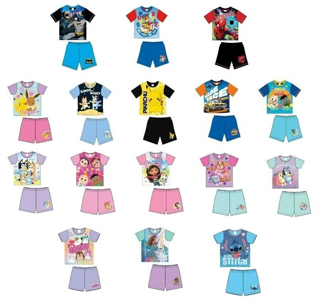 SHORTIE PYJAMAS SET Disney Boys Girls Kids Toddler Children Short Pjs