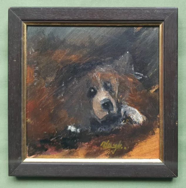 Singed Oil on board of a Basset or Beagle Dog