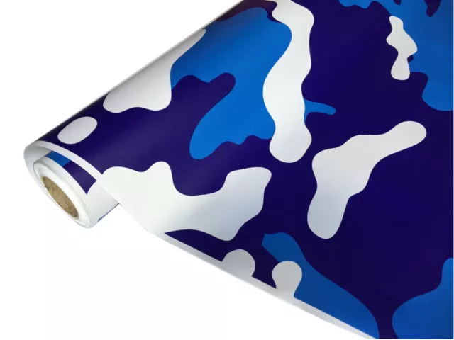 9,59€/m² Camouflage Autofolie 500x152cm Luftkanäle Weiß Blau #35