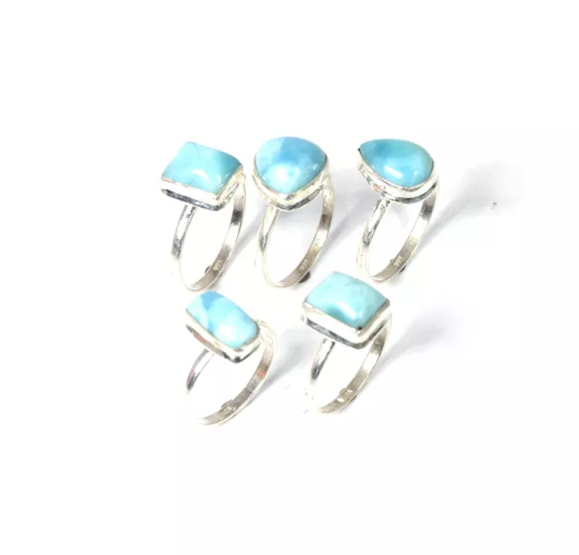 Wholesale 5pc 925 Solid Sterling Silver Blue Larimar Ring Lot y283