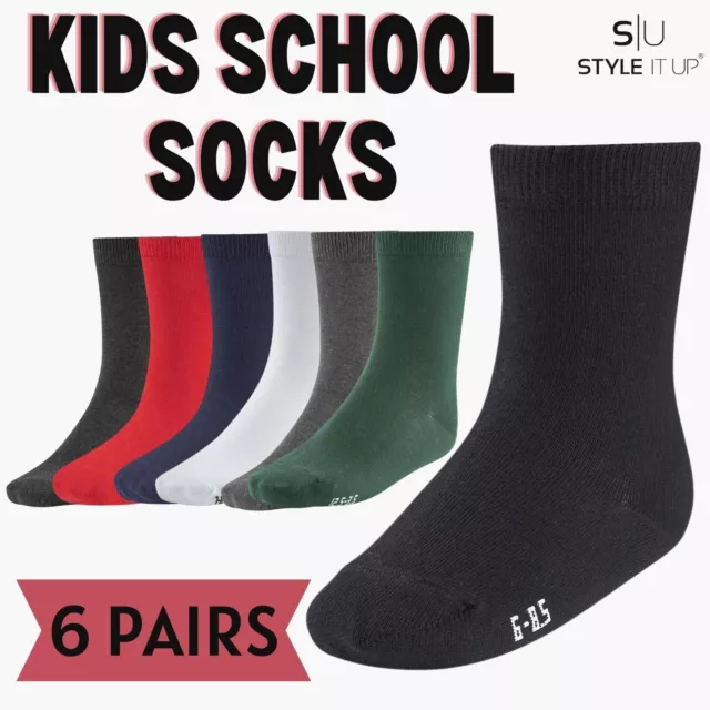 BANNER Boys Girls Kids School Socks Uniform 6 Pairs Plain Warm Cotton Rich Ankle