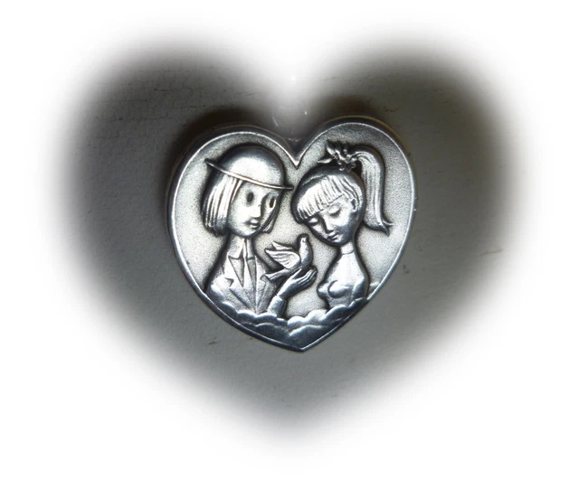 Médaille Vintage Plaquée "Les Amoureux De Peynet" Murat - Occasion - Coloris Argenté