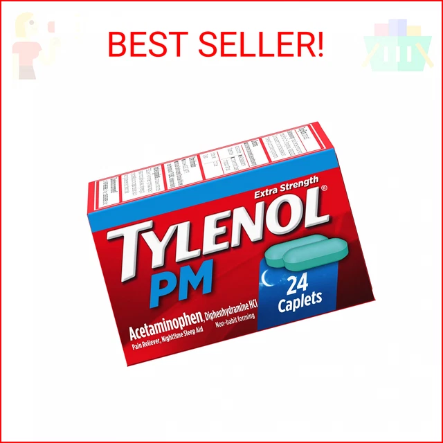 Tylenol PM Extra Strength Pain Reliever & Sleep Aid Caplets, 500 mg Acetaminophe