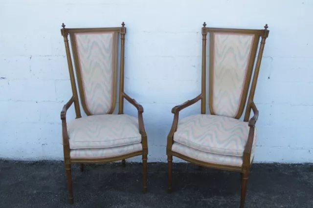 French Tall Back Side Living Bed Room Den Fireplace Accent Chairs a Pair 3896