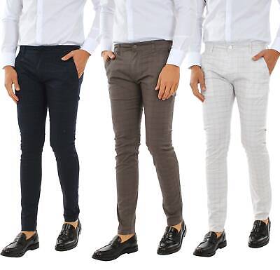 Pantaloni Uomo Cotone Eleganti Slim Fit Quadri Primaverili Pantalone Estivi