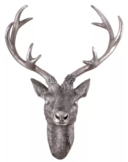 Hirschgeweih Silber Optik - 10 Ender 40x30 cm - Hirschkopf Wand Deko Jagd Geweih