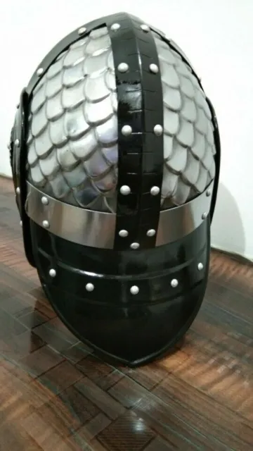 Handmade Medieval Steel Viking Vended Helmet With Chainmail Hand Forged Helmet..