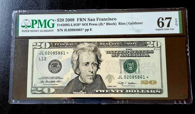 2009 20 Star Note JL San Francisco PMG 67 EPQ Superb Gem Unc.