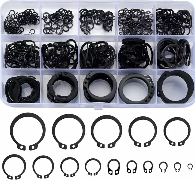 350pc SNAP RING ASSORTMENT SET EXTERNAL C CLIPS CIRCLIP RETAINING SNAP HOOK RING