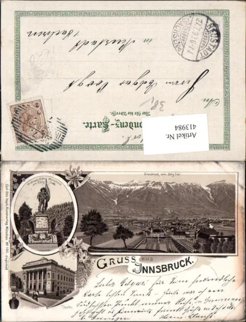 413984,Vorläufer Litho Gruß aus Innsbruck Totale Hofer-Denkmal Mehrbildkarte pub