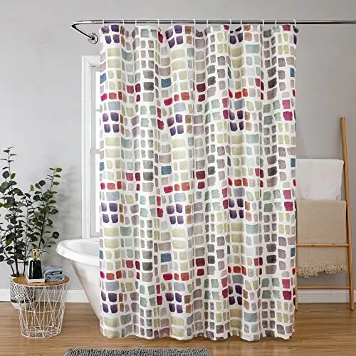 Brushstroke Shower Curtain 70W x 72L - Water-Repellant Heavyweight Fabric Sho...