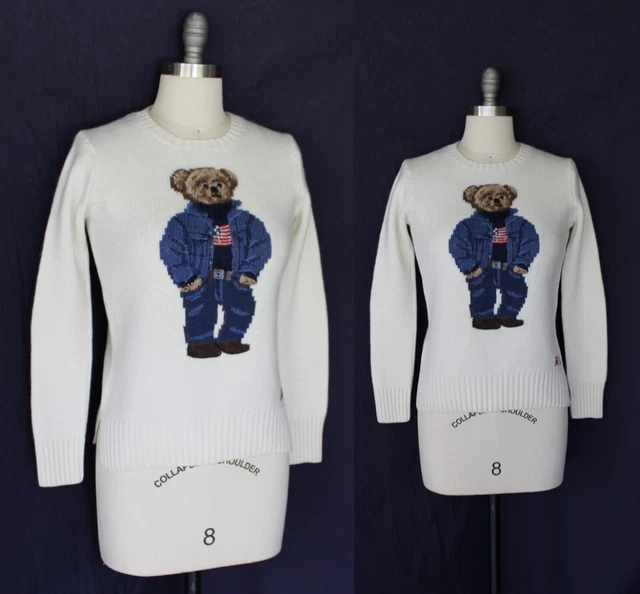 VTG RALPH LAUREN POLO RRL Teddy Bear Flag wool crew neck sweater aztec western