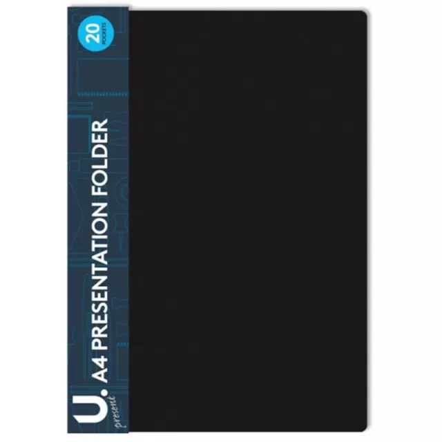 A4 Presentation Folder Black - Filing Document School 20 Pockets Projects File