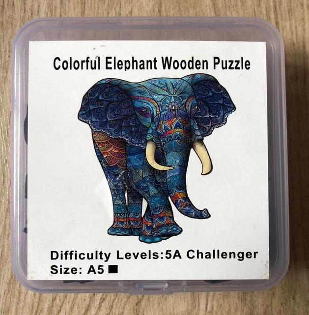 Colourful Elephant Wooden Jigsaw Puzzle Difficulty Level: 5A Challenger Size A5