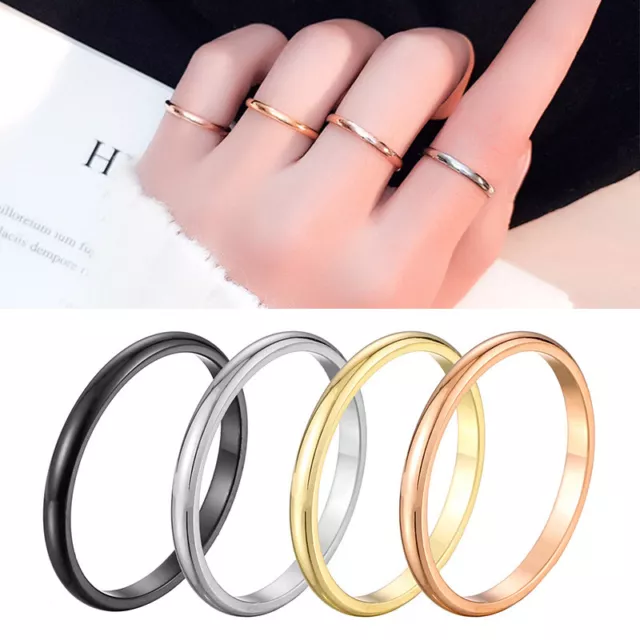 Bague Empilable En Acier Inoxydable Plaqué Or 2 Mm Alliance Femme Taille 3- .